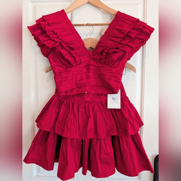 NWT- Aje Rhythmic Frill Bodice & Tiered Mini Skirt Set- Red - Picture 6 of 15
